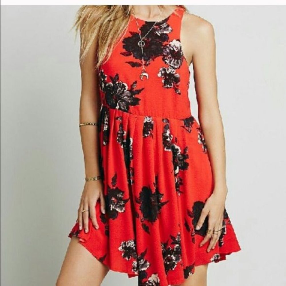 Free People | Flutterby Red Floral Dress Sleeveless | Size 4